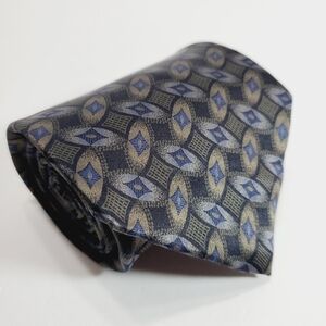 J. Ferrar Black Geometric Pattern Men's Silk Neck Tie 56x4"